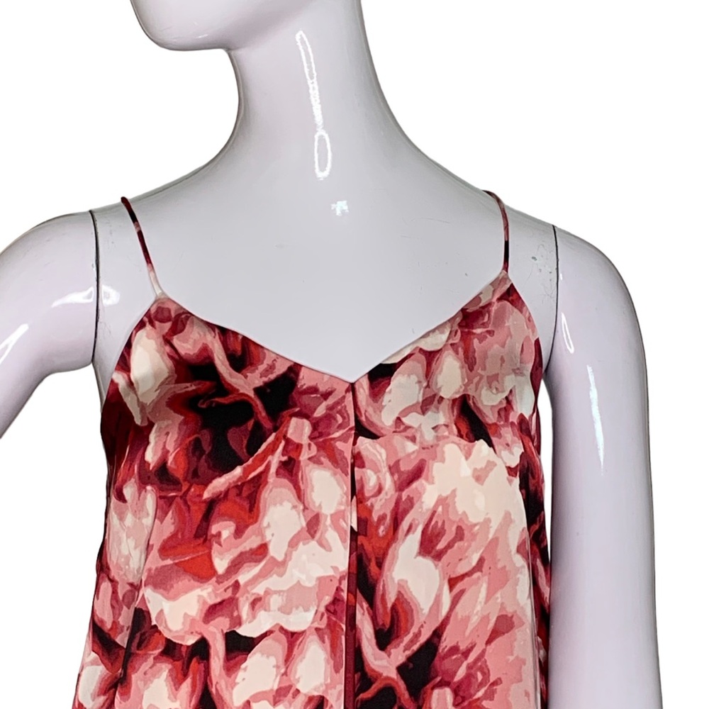 Adrianna Papell Floral Print Dress Red Pink Spaghetti Straps Full Lining Size M - Picture 2 of 7